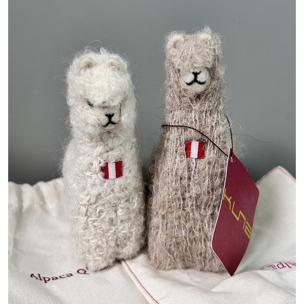 KUNA Baby Alpaca Plush Toy White & Brown QONI Small 4" Stuffed Animal Peru Wool